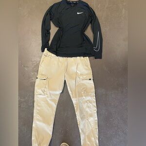 Black Long Sleeve Top and Beige Cargo Pants